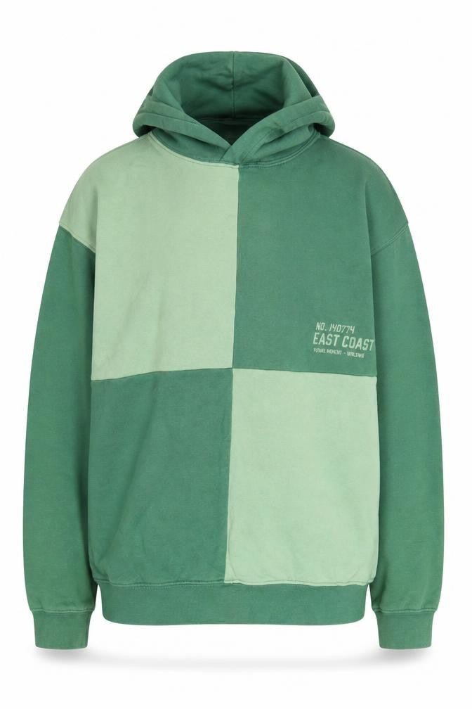 Front view of H&M boys’ green colourblock pullover hoodie 12-13 years