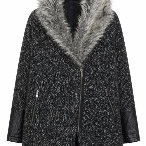 New Look Women's Black Faux Fur Trim Coat Size 8