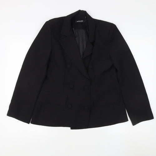 Boohoo Women's Black Blazer Size 10 Buttoned Business