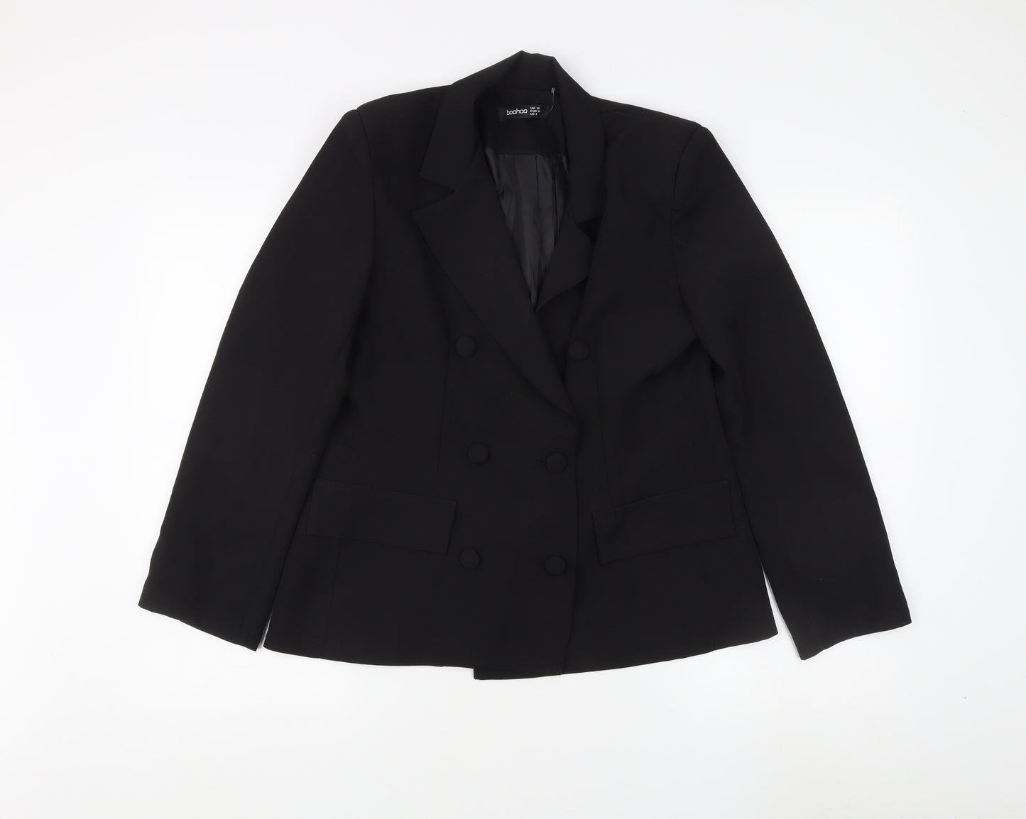 Boohoo Women's Black Blazer Size 10 Buttoned Business