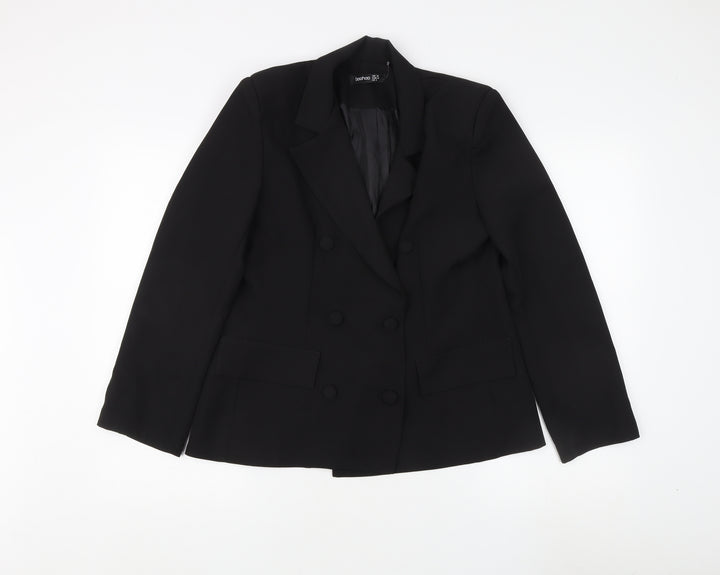 Boohoo Women's Black Blazer Size 10 Buttoned Business