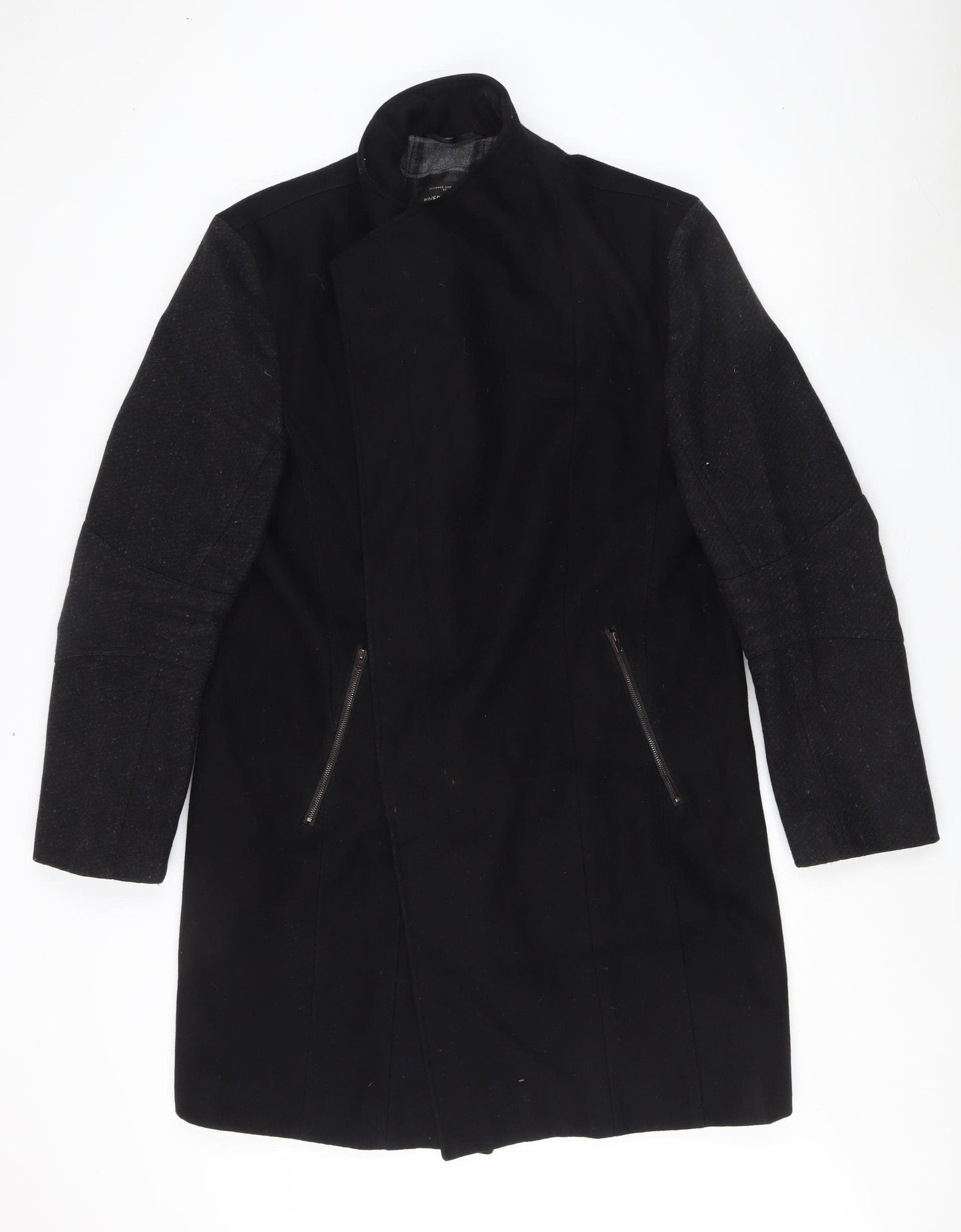 River Island Men's Black Mid-Length Wool Coat