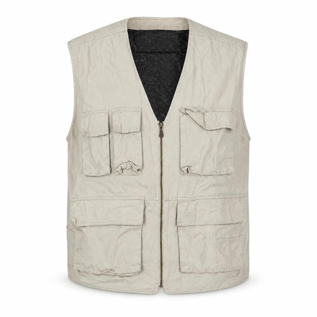 Brand Five Company Men's Beige Waistcoat with Zipped Pockets Medium