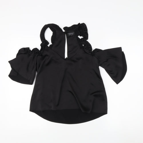 Topshop Women's Black Blouse, Size 8, Cold Shoulder