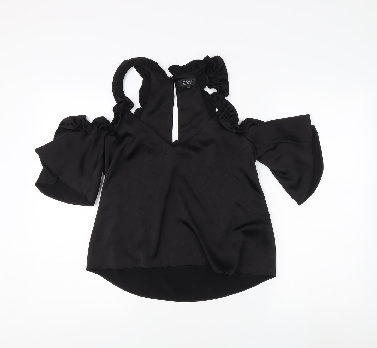 Topshop Women's Black Blouse, Size 8, Cold Shoulder