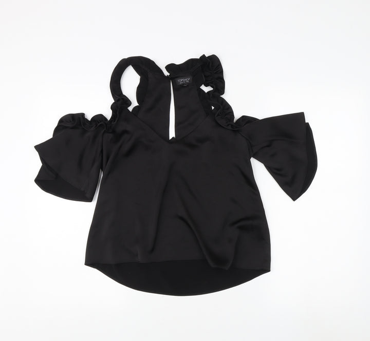 Topshop Women's Black Blouse, Size 8, Cold Shoulder