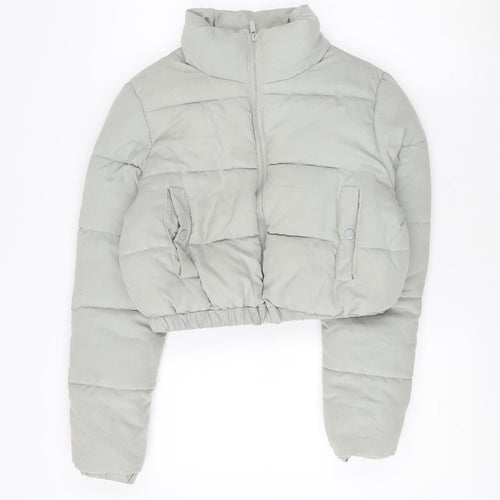 PrettyLittleThing Women's Grey Cropped Puffer Jacket Size 4