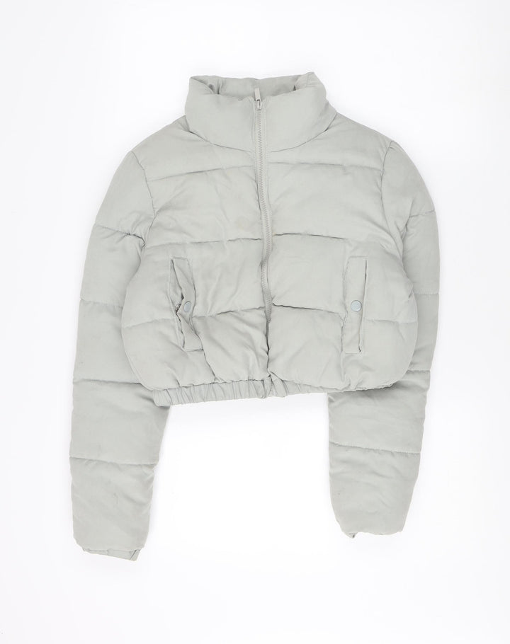 PrettyLittleThing Women's Grey Cropped Puffer Jacket Size 4