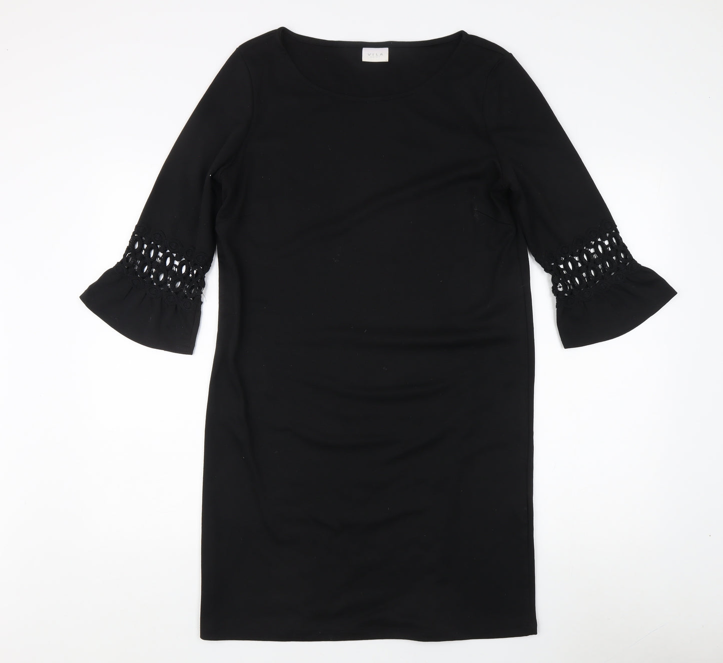 Vila Clothes Women's Black Sheath Dress - M, 3/4 Sleeve