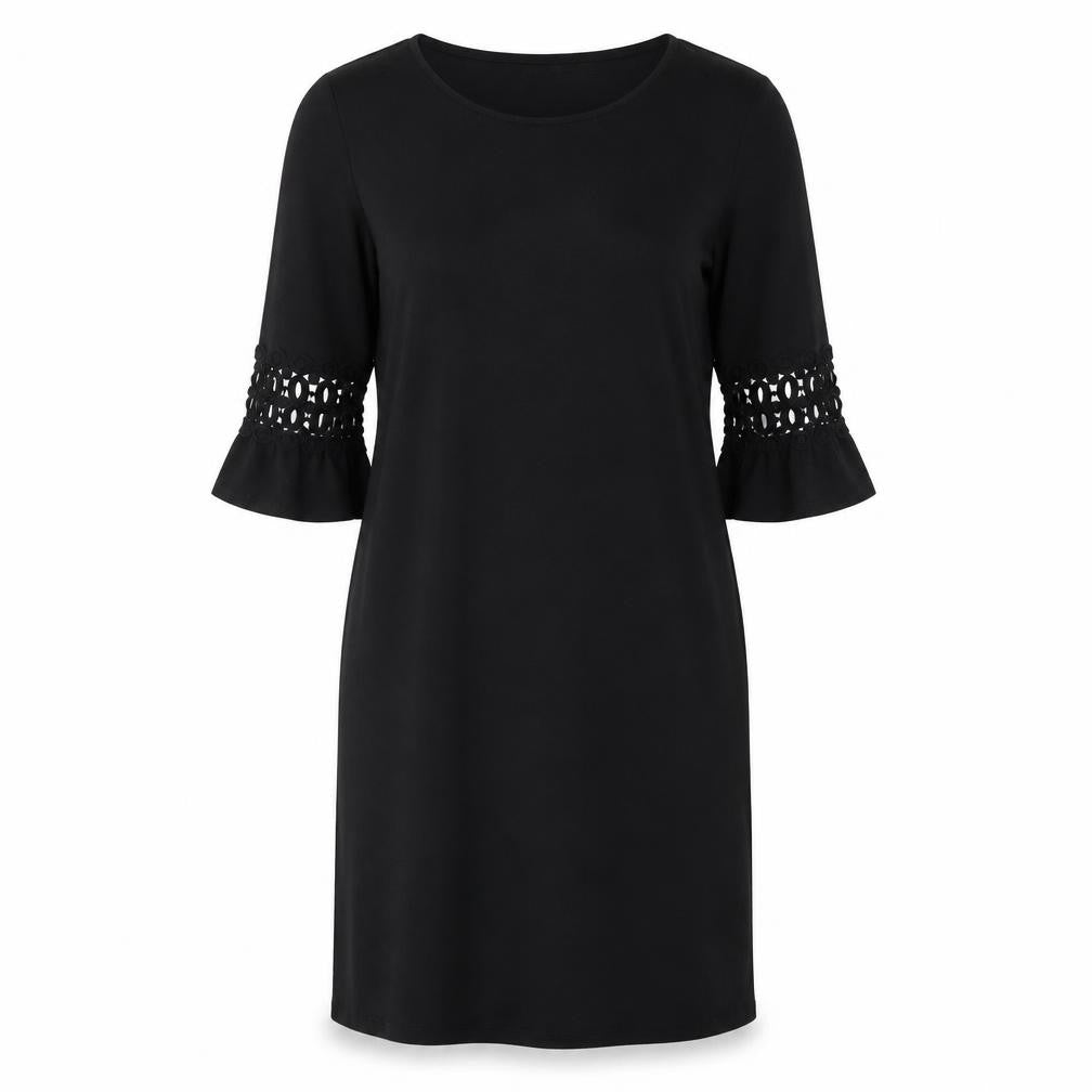 Front view of VILA Clothes Women's Black Sheath Dress - M, 3/4 Sleeve