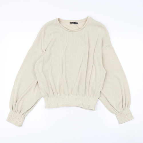 Zara Women's Beige Knit Blouse in Size 10