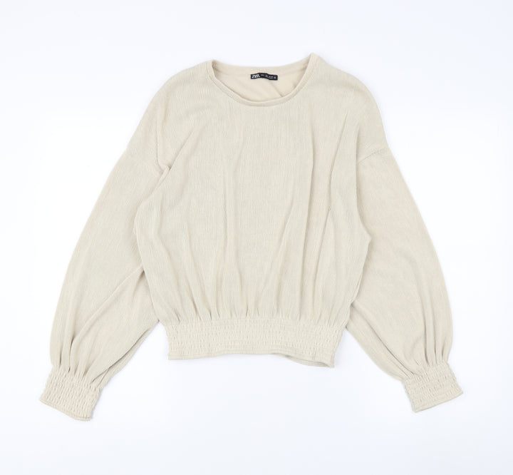 Zara Women's Beige Knit Blouse in Size 10