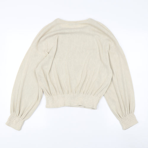 Zara Women's Beige Knit Blouse in Size 10