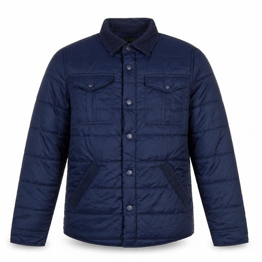 Front view of BS Quality Apparel Men's Blue Quilted Jacket, size S