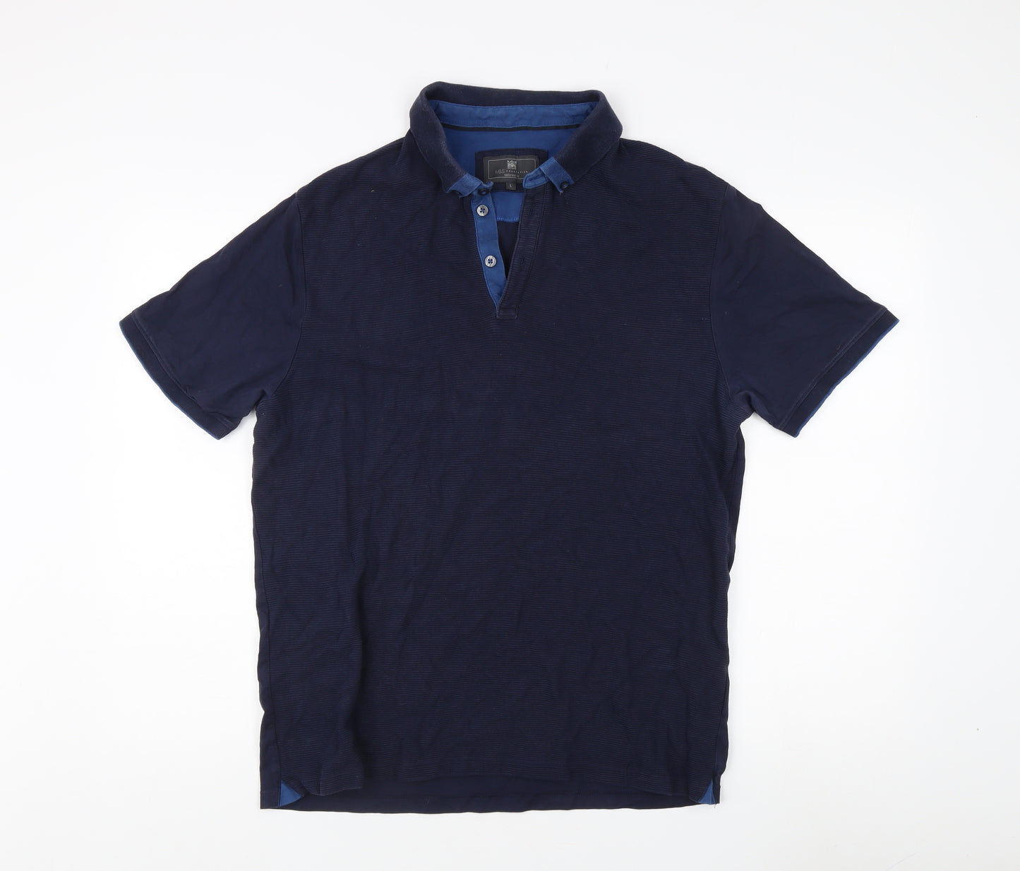 Marks and Spencer Men's Blue Polo Shirt, L, Short Sleeve
