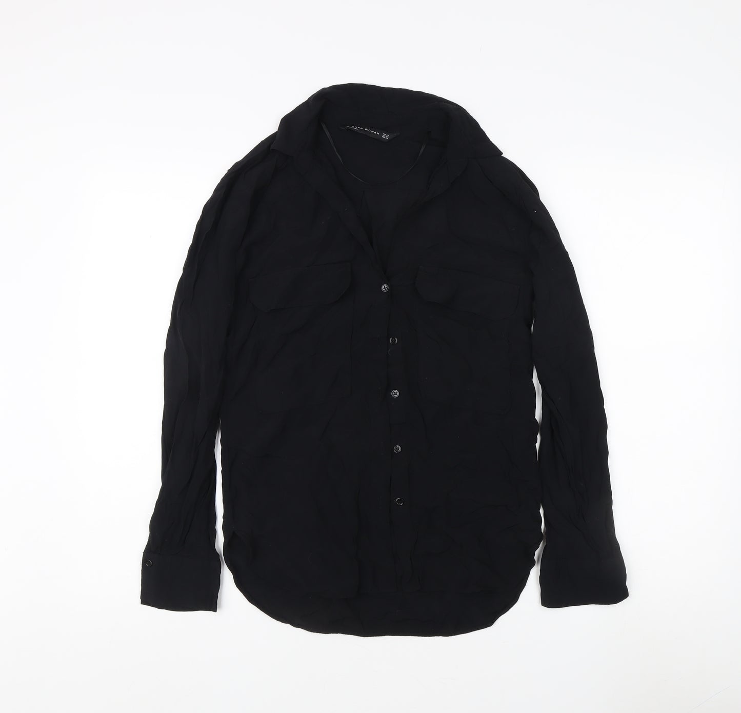 Zara Women's Black Button-Up Shirt, XS, Casual