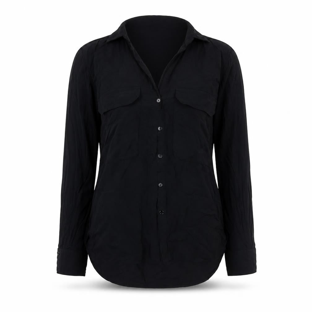 Front view of Zara Women's Black Button-Up Shirt, XS, Casual