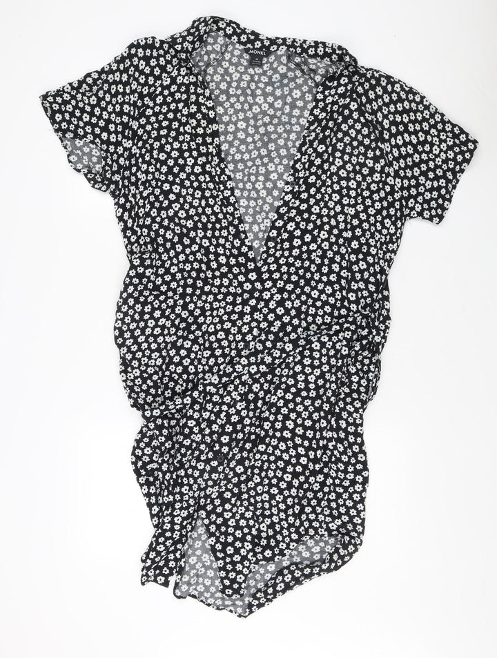Monki Women's Black Floral Wrap V-Neck Top XS