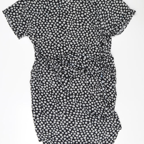 Monki Women's Black Floral Wrap V-Neck Top XS