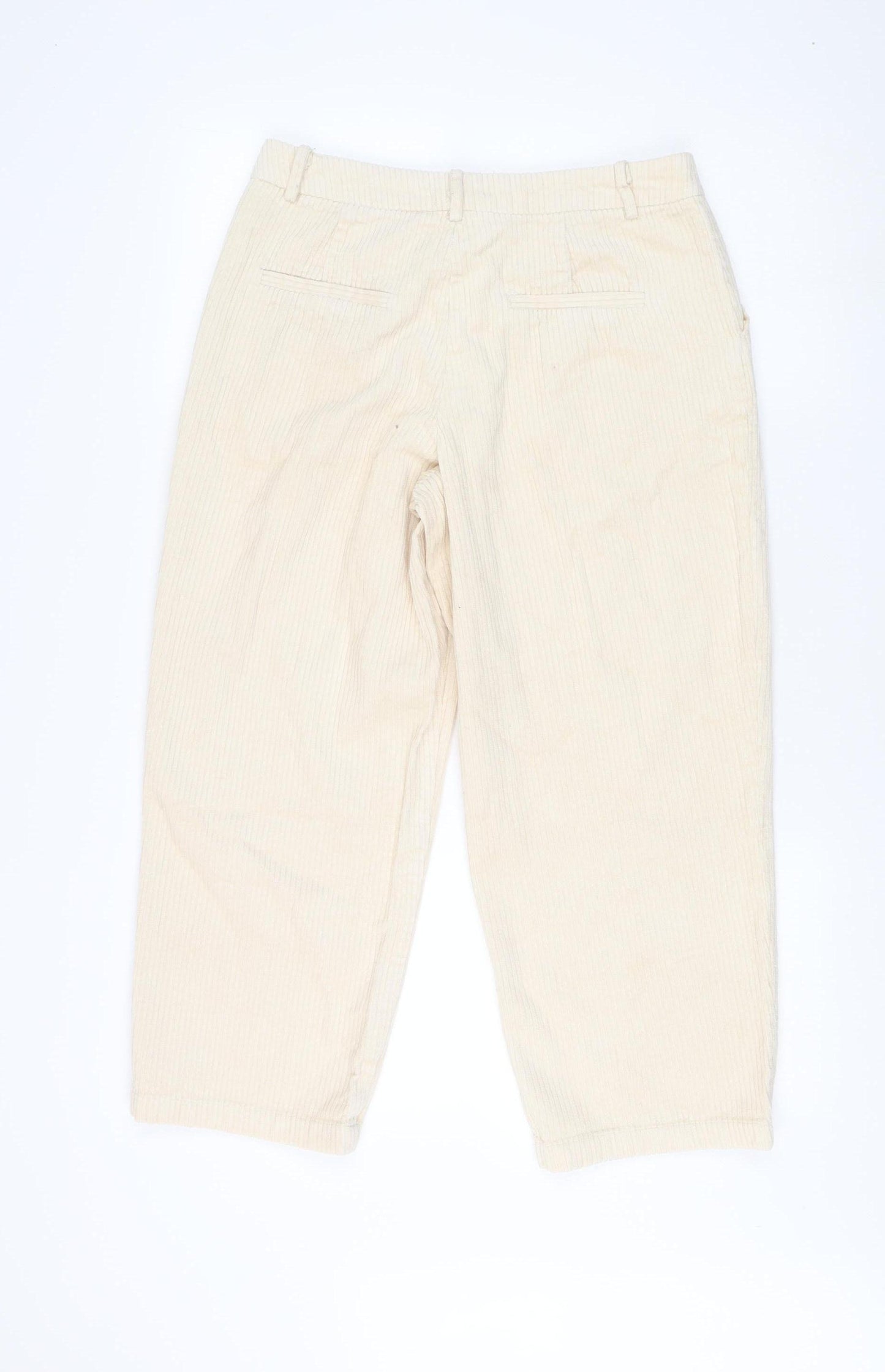 ICHI Women's Beige Corduroy Trousers Size 10