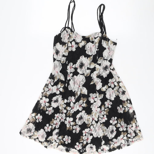 Pins and Needles Women's Black Floral A-Line Dress XS