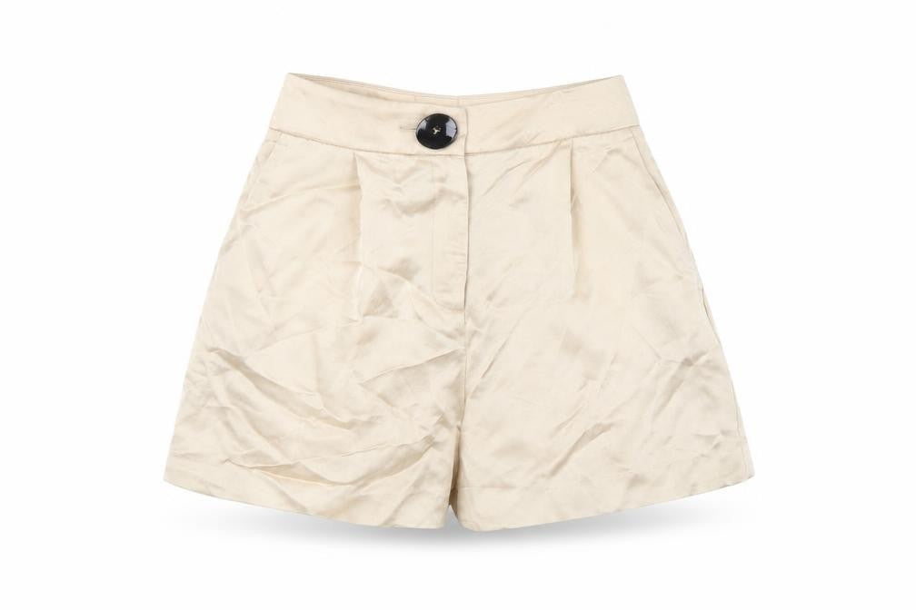 Front view of Zara Women's Beige Chino Shorts - XS, High Rise, Button