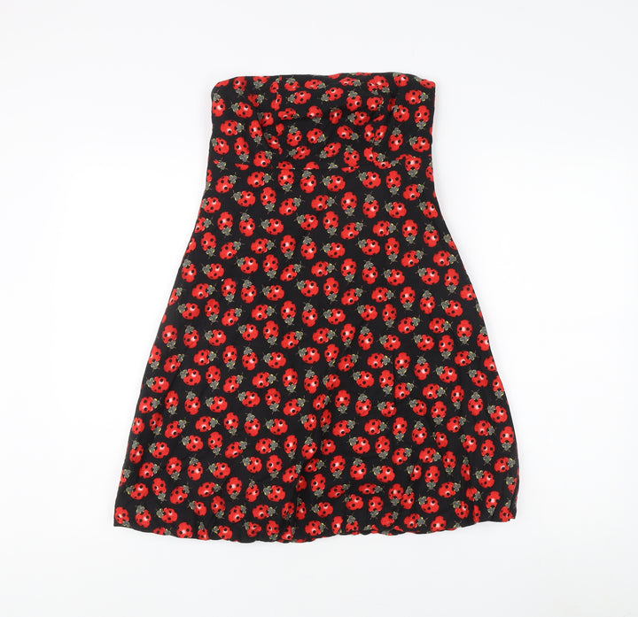 Get Cutie Co Women's Black Red Floral Strapless Dress