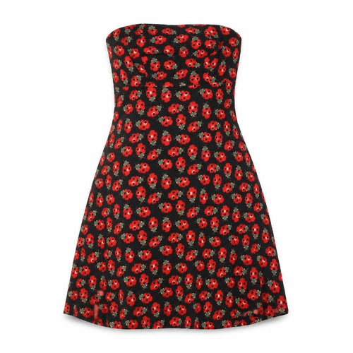 Get Cutie Co Women's Black Red Floral Strapless Dress