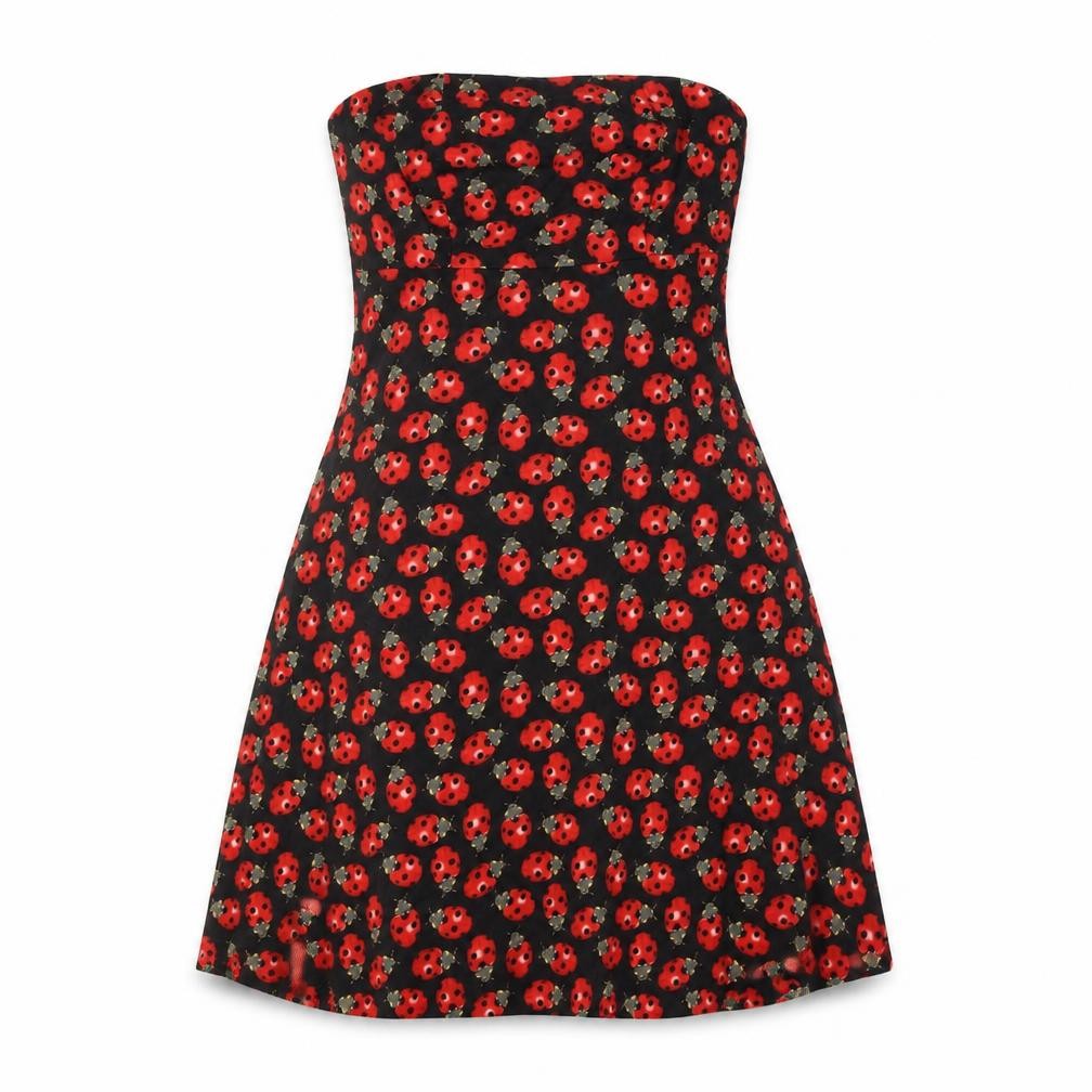 Get Cutie Co Women's Black Red Floral Strapless Dress