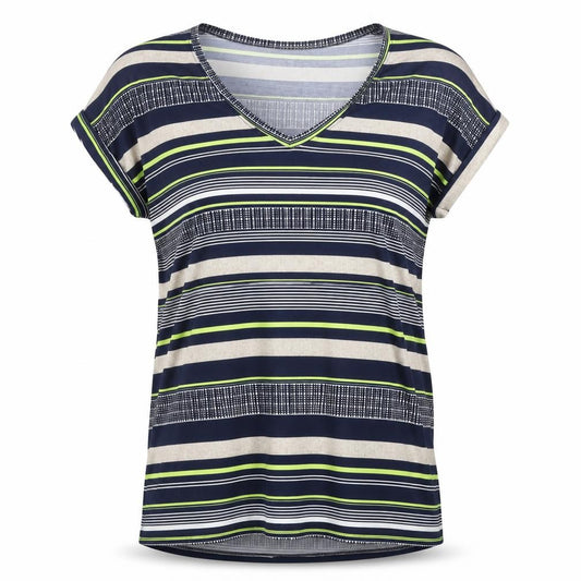 Front view of Alexara Women's Multicoloured Striped Top, size S, V-Neck