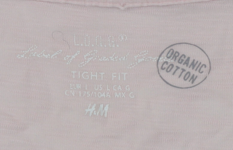 H&M Womens Pink V-Neck Long Sleeve Top, Size L