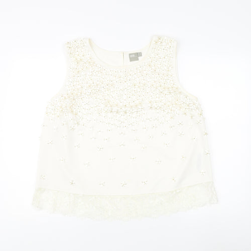 ASOS Women's Plus Size 22 White Beaded Tank Top