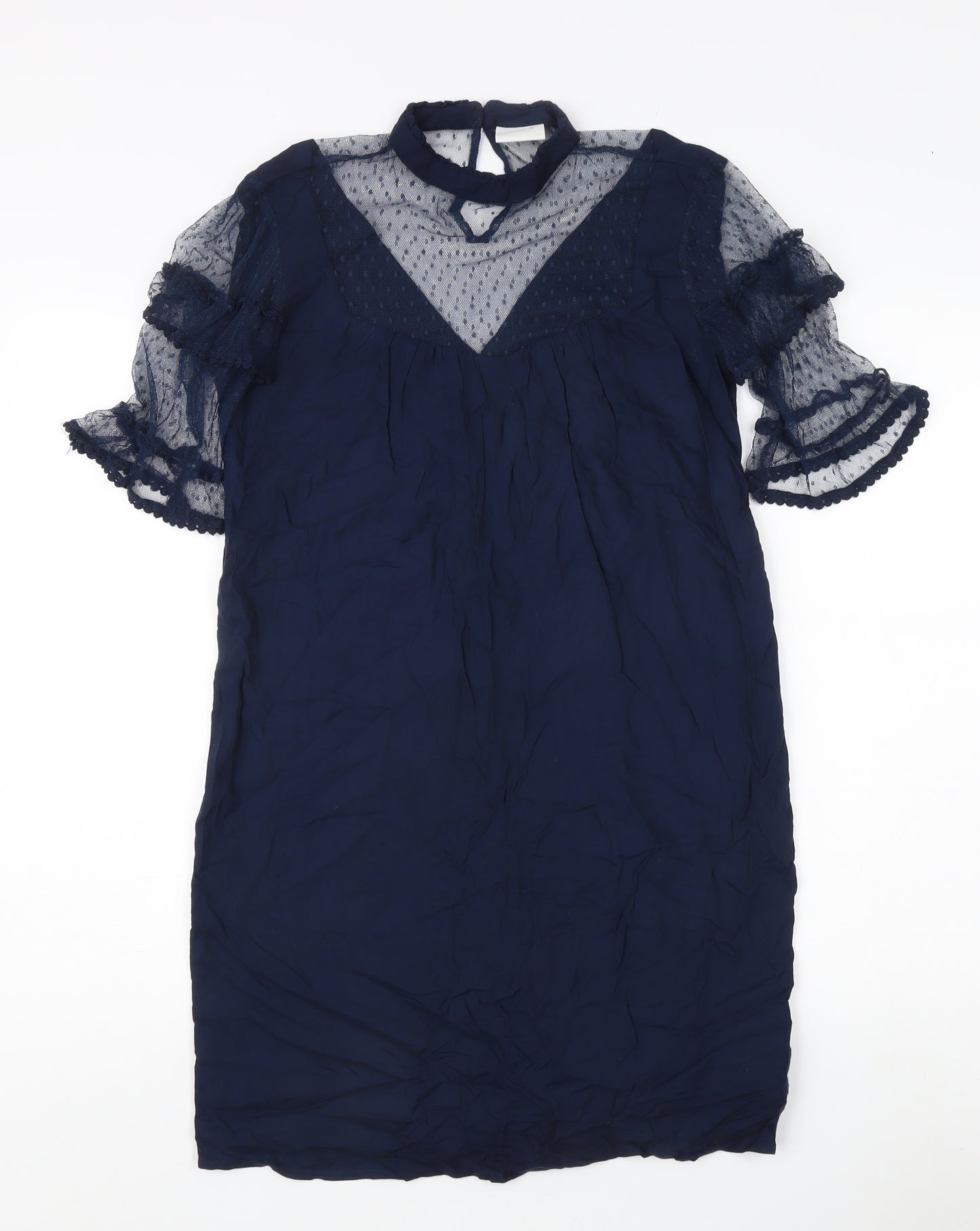 Vila Women's Blue Mesh Flared Sleeve Dress S