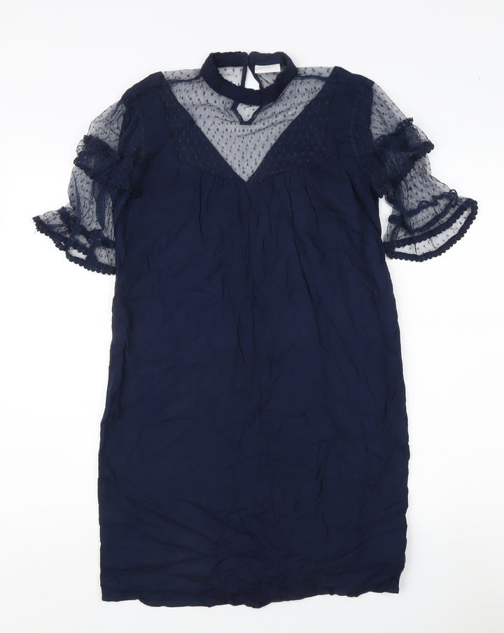 Vila Women's Blue Mesh Flared Sleeve Dress S