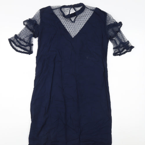 Vila Women's Blue Mesh Flared Sleeve Dress S