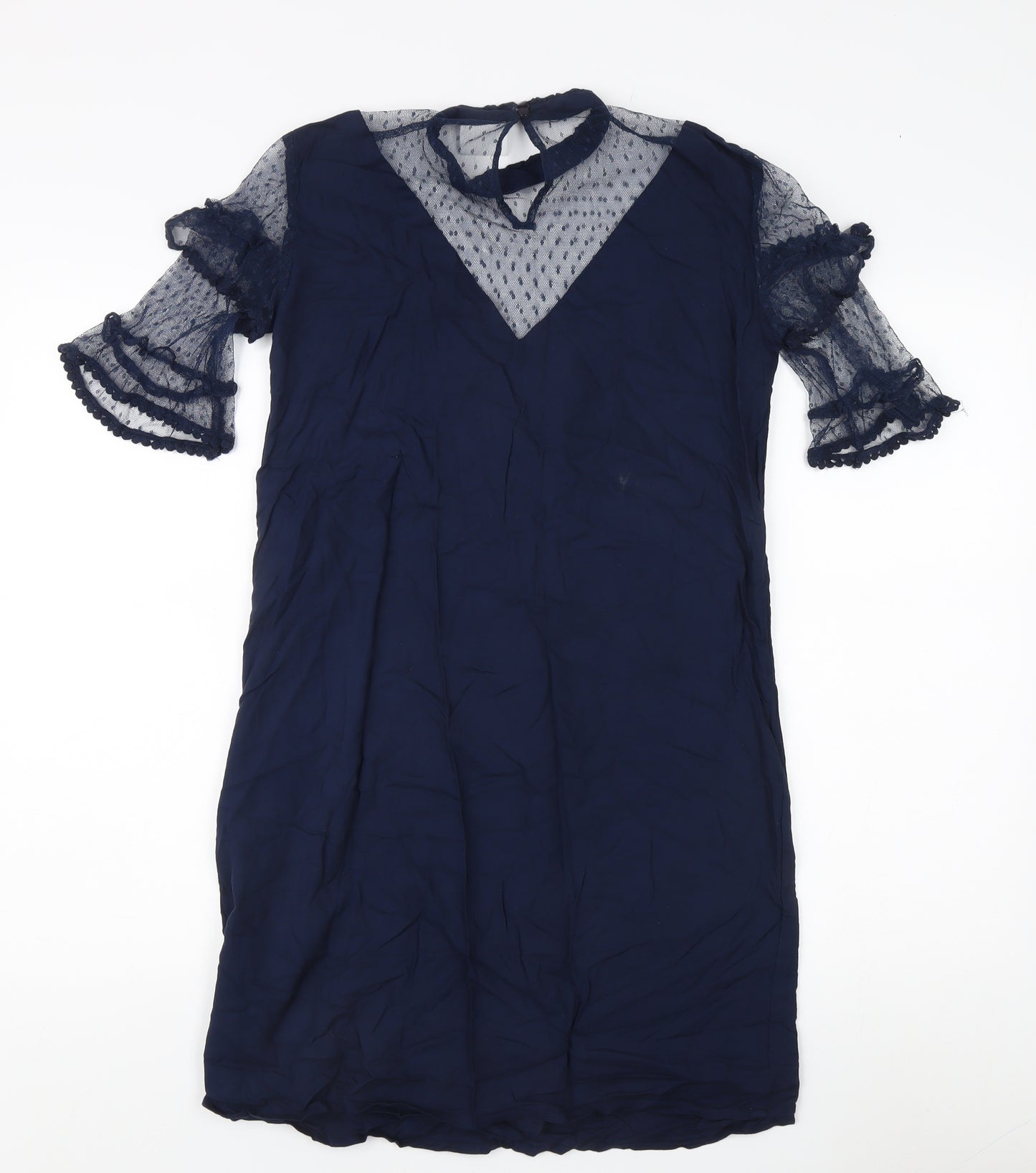 Vila Women's Blue Mesh Flared Sleeve Dress S