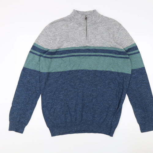 M&Co Men's Multicoloured 1/4 Zip Sweatshirt L