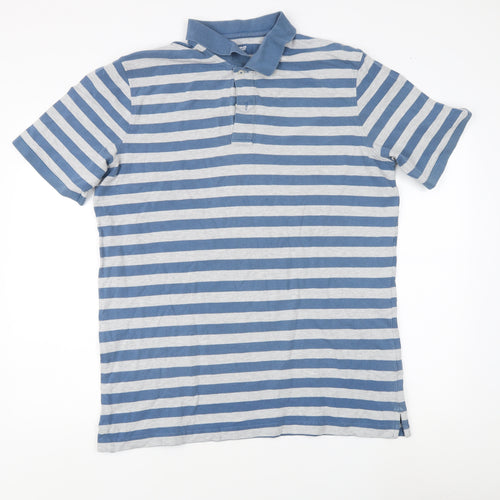 Lands' End Men's Blue Striped Polo Shirt L