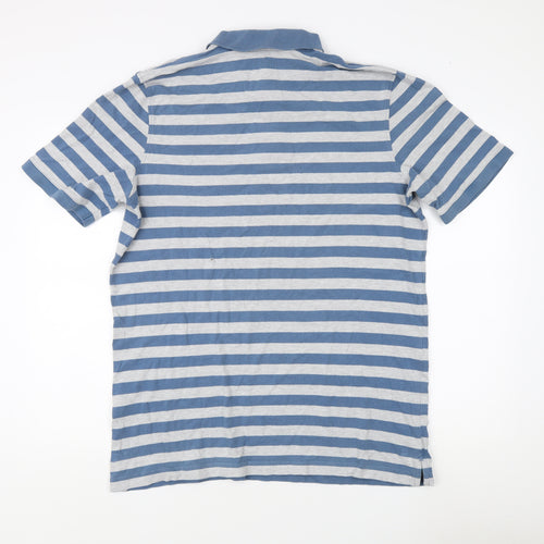 Lands' End Men's Blue Striped Polo Shirt L