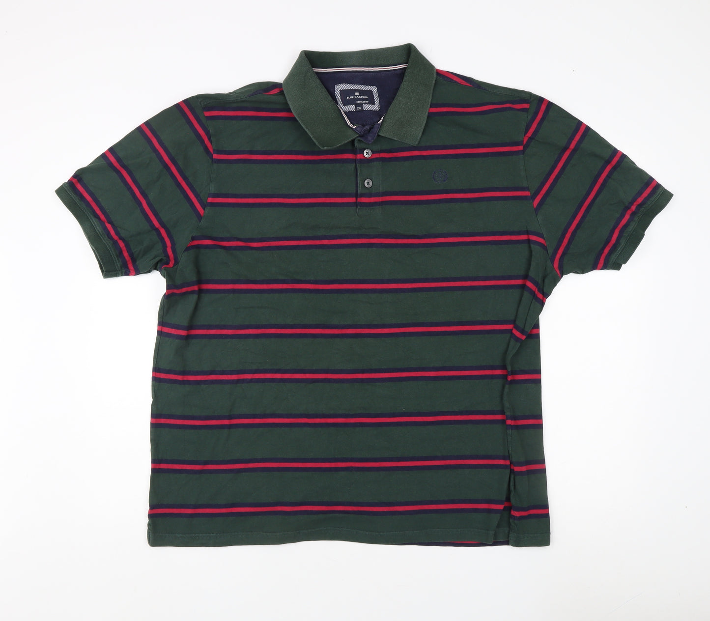 Marks and Spencer Men's Green XXL Striped Polo Shirt