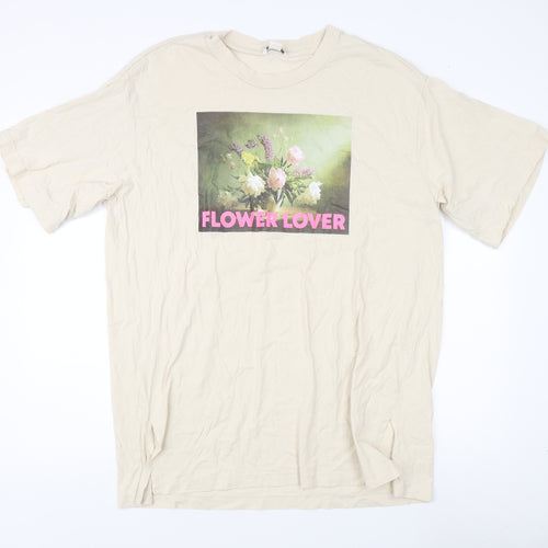 Monki Women Beige Graphic T-Shirt L Casual
