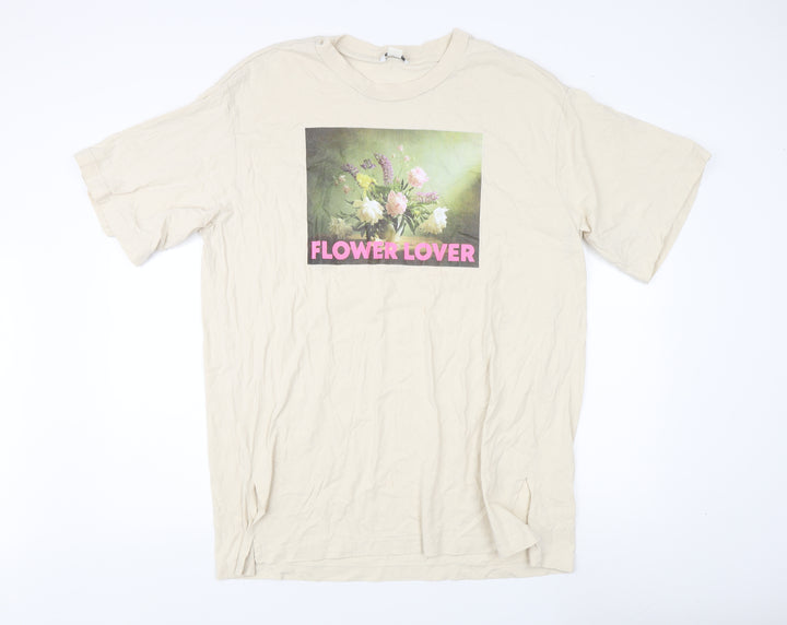 Monki Women Beige Graphic T-Shirt L Casual