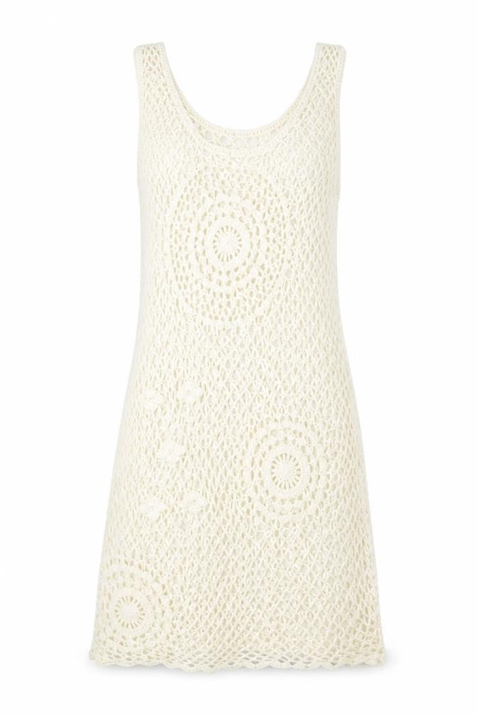 Front view of Solitaire Women's Ivory Crochet Tank Dress S
