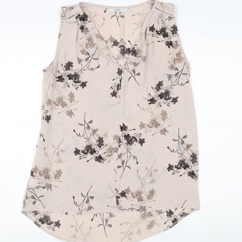 Next Women's Beige Floral Blouse, Size 10, V-Neck