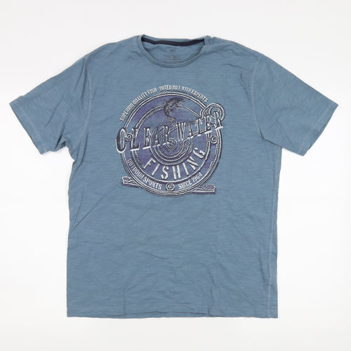Marks and Spencer Men's Blue Graphic T-Shirt, Size S, Cotton