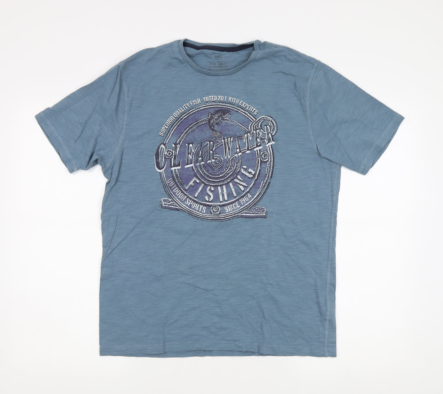 Marks and Spencer Men's Blue Graphic T-Shirt, Size S, Cotton