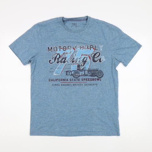 Marks and Spencer Men's Blue Racing Graphic T-Shirt M