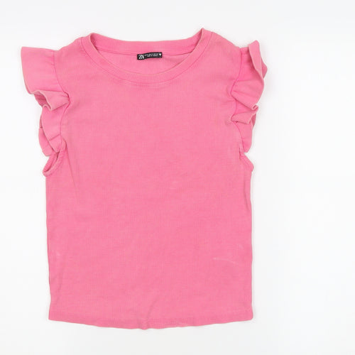 Zara Women's Pink Ruffle Sleeveless T-Shirt M