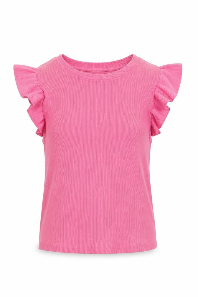 Front view of Zara Women's Pink Ruffle Sleeveless T-Shirt M