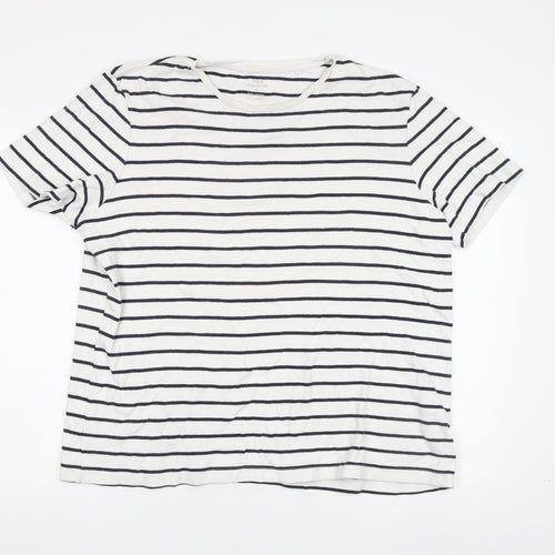 Marks and Spencer Women White XL Striped T-Shirt